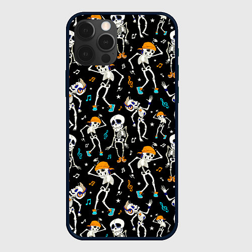 Чехол iPhone 12 Pro Max Танцующие скелеты на вечеринке / 3D-Черный – фото 1