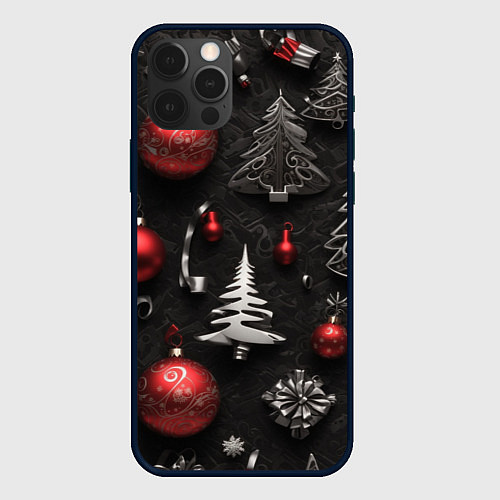 Чехол iPhone 12 Pro Max Новогодние игрушки елочные / 3D-Черный – фото 1