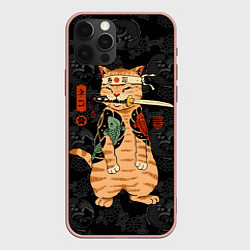 Чехол iPhone 12 Pro Max Кот самурай якудза с карпами
