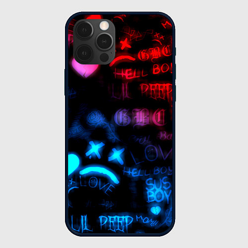 Чехол iPhone 12 Pro Max Lil peep neon rap music / 3D-Черный – фото 1