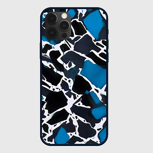 Чехол iPhone 12 Pro Max Кляксы чёрные и синие / 3D-Черный – фото 1