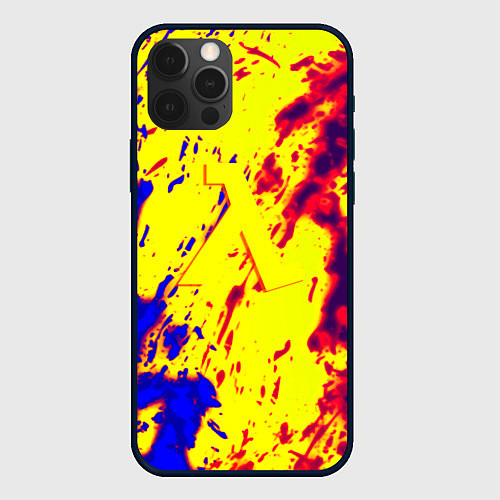 Чехол iPhone 12 Pro Max Half life toxic yellow fire / 3D-Черный – фото 1