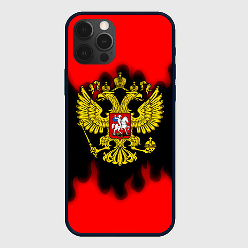 Чехол iPhone 12 Pro Max Герб РФ огненный стиль / 3D-Черный – фото 1