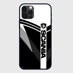 Чехол iPhone 12 Pro Max Scania логотип на абстрактном фоне