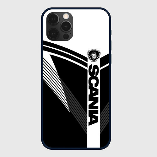 Чехол iPhone 12 Pro Max Scania логотип на абстрактном фоне / 3D-Черный – фото 1