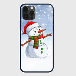 Чехол iPhone 12 Pro Max Весёлый снеговик в колпаке