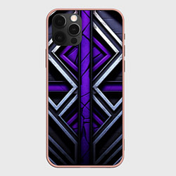 Чехол iPhone 12 Pro Max Фиолетовые вставки на черном фоне