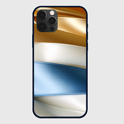 Чехол для iPhone 12 Pro Max Золотые и голубые волнистые вставки на белом фоне, цвет: 3D-черный