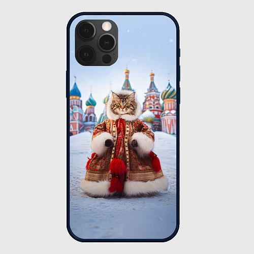 Чехол iPhone 12 Pro Max Новогодняя кошечка в пальто / 3D-Черный – фото 1