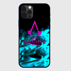 Чехол для iPhone 12 Pro Max Assassins Creed flame neon, цвет: 3D-черный