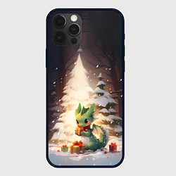 Чехол iPhone 12 Pro Max Чиби-дракон под ёлкой с подарками