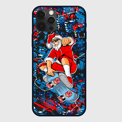 Чехол iPhone 12 Pro Max Санта Клаус на скейтборде / 3D-Черный – фото 1