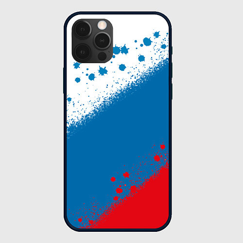 Чехол iPhone 12 Pro Max Российский триколор / 3D-Черный – фото 1