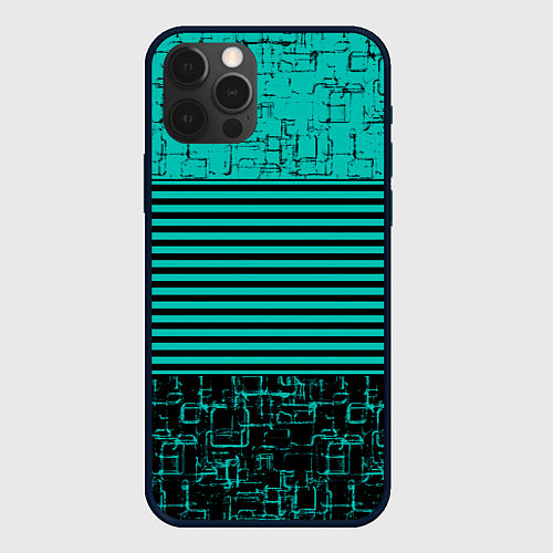 Чехол iPhone 12 Pro Max Темно бирюзовый полосатый узор / 3D-Черный – фото 1