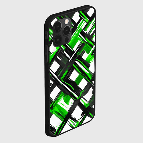 Чехол iPhone 12 Pro Max Зелёные и чёрные мазки / 3D-Черный – фото 2