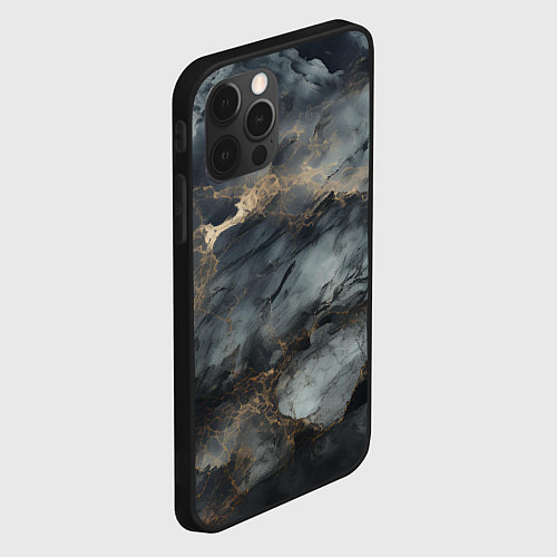Чехол iPhone 12 Pro Max Темно-серый мрамор / 3D-Черный – фото 2