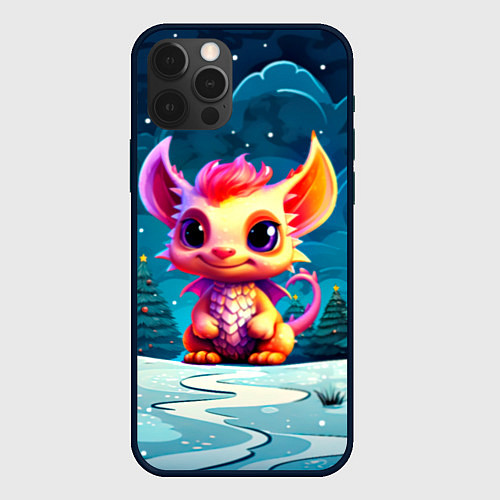 Чехол iPhone 12 Pro Max Маленький пушистый дракошка / 3D-Черный – фото 1