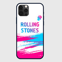 Чехол iPhone 12 Pro Max Rolling Stones neon gradient style посередине