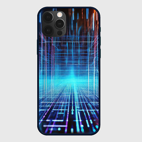Чехол iPhone 12 Pro Max Киберпанк неоновый коридор / 3D-Черный – фото 1