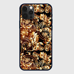 Чехол iPhone 12 Pro Max Пейсли золотые узоры