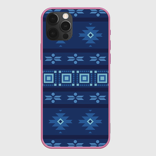 Чехол iPhone 12 Pro Max Blue tribal geometric / 3D-Малиновый – фото 1