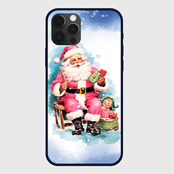 Чехол для iPhone 12 Pro Max Акварельный ретро Санта Клаус, цвет: 3D-черный