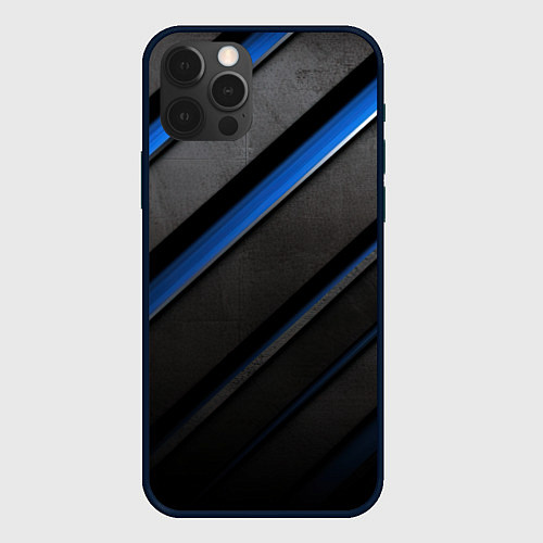 Чехол iPhone 12 Pro Max Black blue lines / 3D-Черный – фото 1