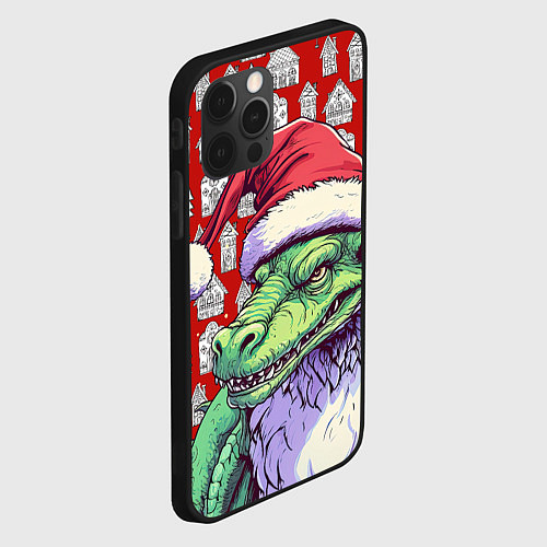 Чехол iPhone 12 Pro Max Большой зеленый новогодний дракон / 3D-Черный – фото 2