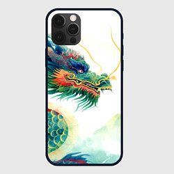 Чехол для iPhone 12 Pro Max Japanese dragon - watercolor art, цвет: 3D-черный