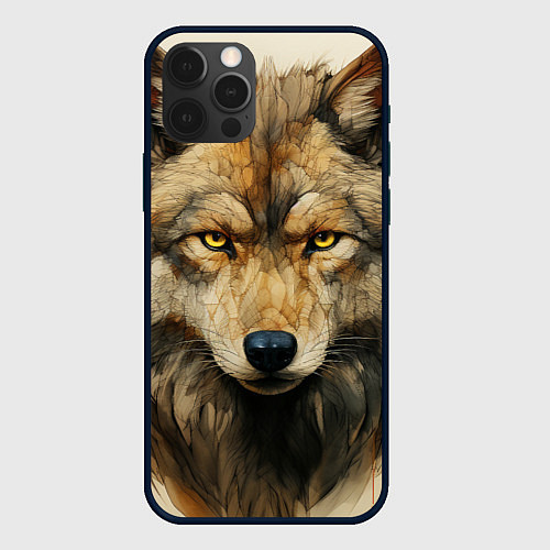 Чехол iPhone 12 Pro Max Волк в стиле диаграмм Давинчи / 3D-Черный – фото 1