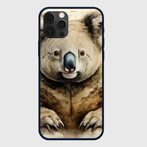 Чехол iPhone 12 Pro Max Коала в стиле диаграмм Давинчи / 3D-Черный – фото 1