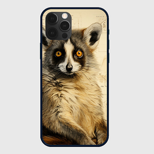Чехол iPhone 12 Pro Max Лемур в стиле диаграмм Давинчи / 3D-Черный – фото 1
