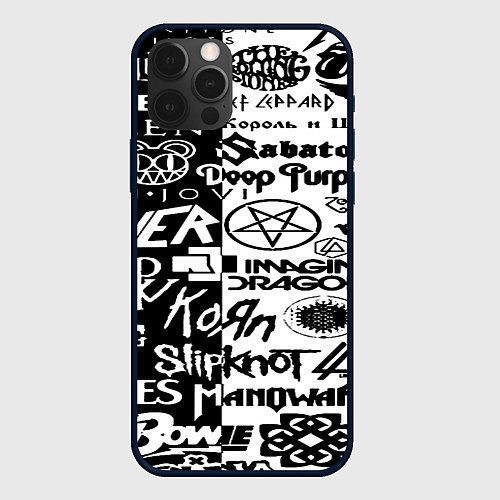 Чехол iPhone 12 Pro Max Логотипы лучших групп черно белый / 3D-Черный – фото 1