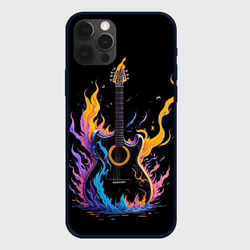 Чехол iPhone 12 Pro Max Гитара в неоновом огне / 3D-Черный – фото 1