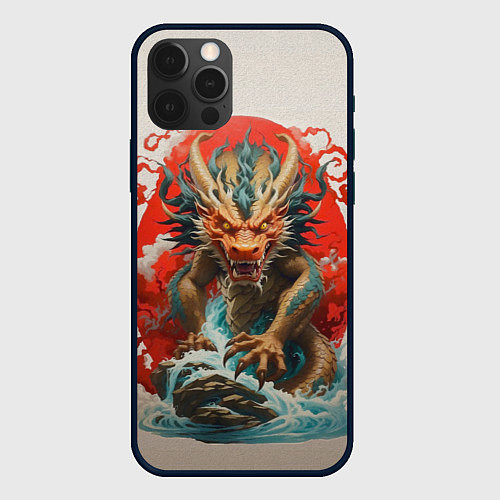 Чехол iPhone 12 Pro Max Японский морской дракон / 3D-Черный – фото 1