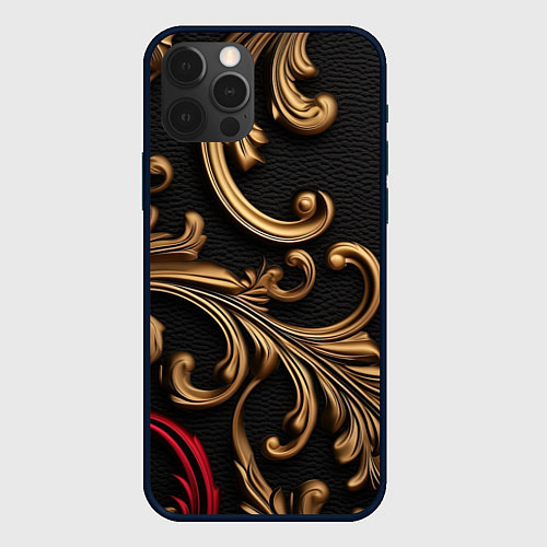 Чехол iPhone 12 Pro Max Золотые абстрактные узоры / 3D-Черный – фото 1