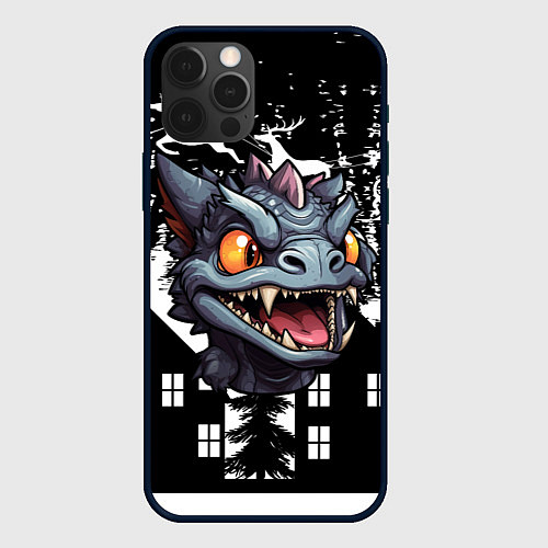 Чехол iPhone 12 Pro Max Злой дракон на черном фоне / 3D-Черный – фото 1