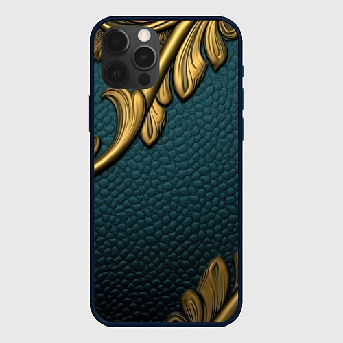 Чехол iPhone 12 Pro Max Золотистые листочки абстракт / 3D-Черный – фото 1