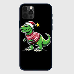 Чехол для iPhone 12 Pro Max Динозавр в рождественнском свитере, цвет: 3D-черный