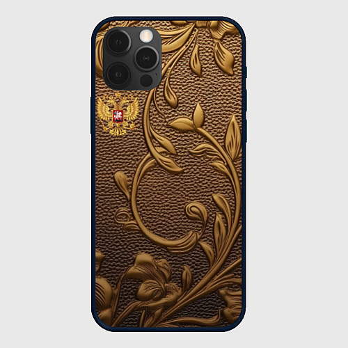 Чехол iPhone 12 Pro Max Золотой герб России / 3D-Черный – фото 1