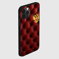 Чехол для iPhone 12 Pro Max Золотой герб России на красном кожаном фоне, цвет: 3D-черный — фото 2