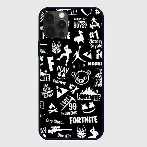 Чехол iPhone 12 Pro Max Fortnite alllogo black / 3D-Черный – фото 1