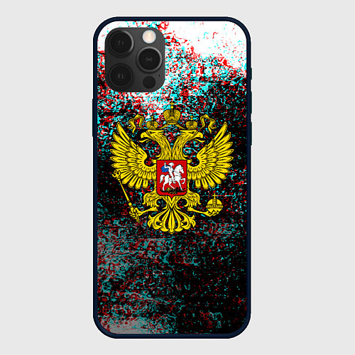 Чехол iPhone 12 Pro Max Россия герб краски глитч / 3D-Черный – фото 1