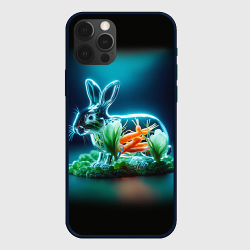 Чехол iPhone 12 Pro Max Прозрачный стеклянный кролик с овощами / 3D-Черный – фото 1