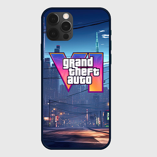 Чехол iPhone 12 Pro Max GTA 6 ночной город / 3D-Черный – фото 1