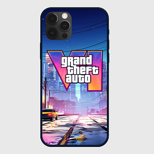 Чехол iPhone 12 Pro Max GTA 6 неоновый город / 3D-Черный – фото 1