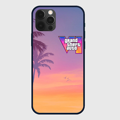 Чехол iPhone 12 Pro Max Gta 6 пальмы и птицы / 3D-Черный – фото 1