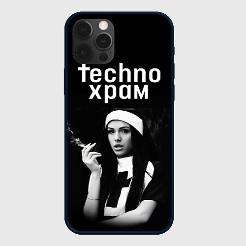 Чехол iPhone 12 Pro Max Techno храм монашка с сигаретой / 3D-Черный – фото 1
