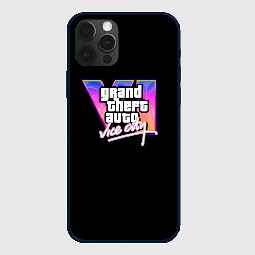 Чехол iPhone 12 Pro Max Gta 6 vice city logo / 3D-Черный – фото 1