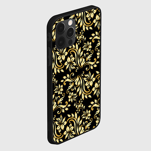 Чехол iPhone 12 Pro Max Gold khokhloma / 3D-Черный – фото 2